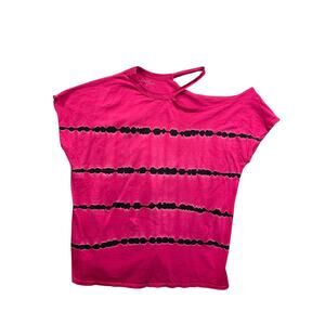 3X Torrid LoveSick Womens Cold Shoulder Tshirt Cotton Tie Dye Pink Black